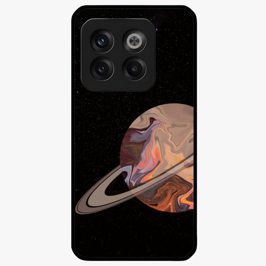 Mystic Saturn Aesthetic Glass Case for 1+10T celestial front view featuring Saturn inspired cosmic artwork