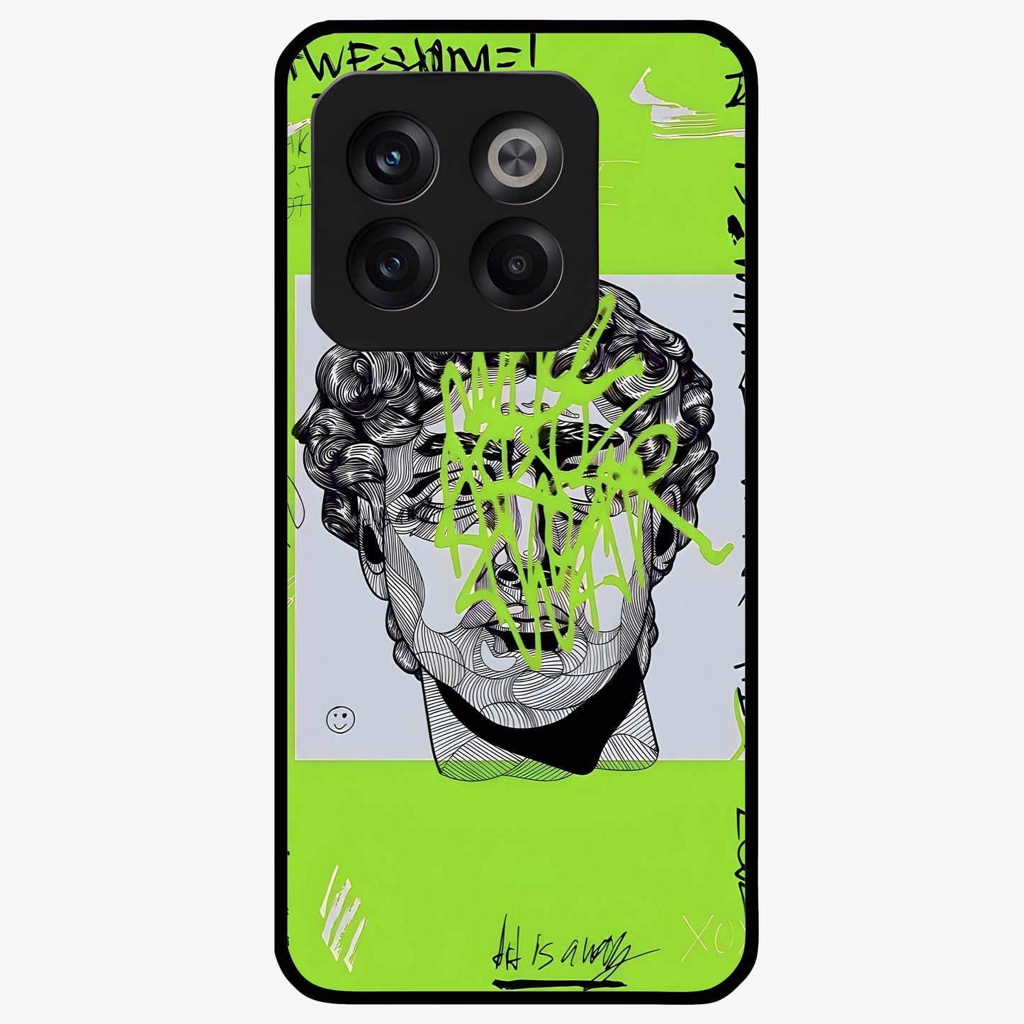 Neo Graffiti Rebellion Glass Case for 1+10T edgy front view featuring bold graffiti style artwork