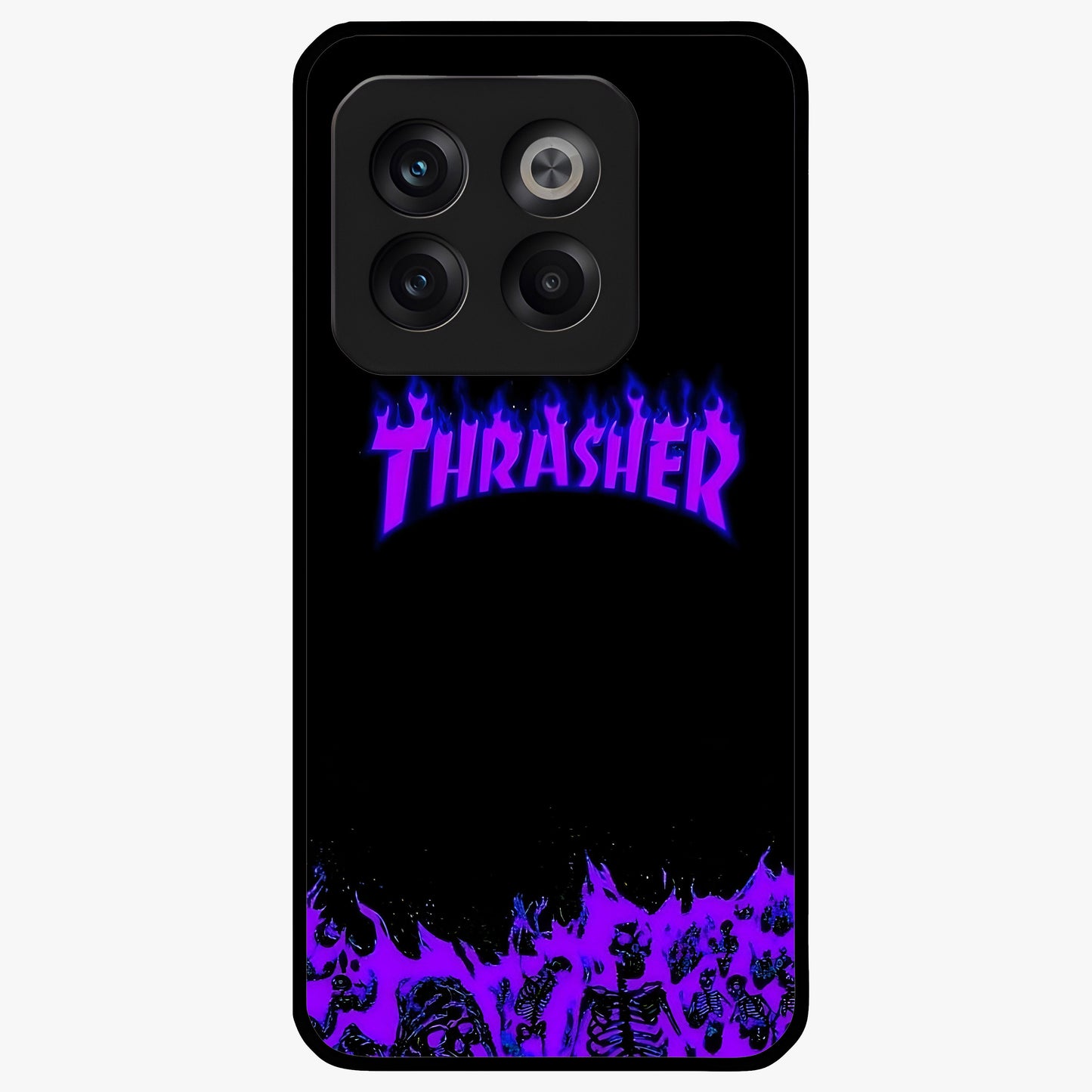 Neon Flame Riot Glass Case for 1+10T intense front view featuring blazing neon flame artwork