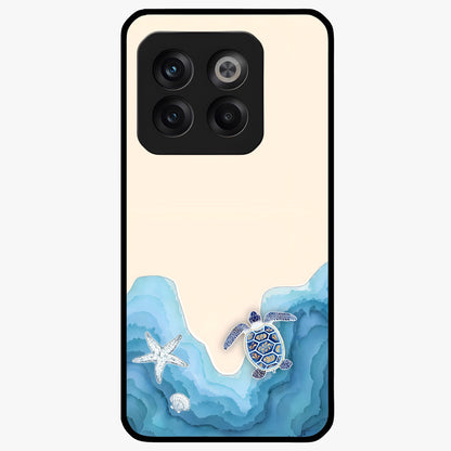 Ocean Drift Turtle Glass Case for 1+10T serene front view featuring sea turtle artwork in calming ocean tones