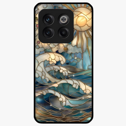 Ocean Mosaic Art Glass Case for 1+10T artistic front view featuring mosaic inspired ocean artwork