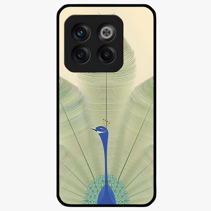 Peacock Feather Grace Glass Case for 1+10T elegant front view featuring detailed peacock feather artwork