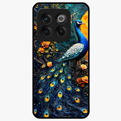 Peacock With Yellow Moon Glass Case for 1+10T striking front view featuring peacock artwork under glowing yellow moon