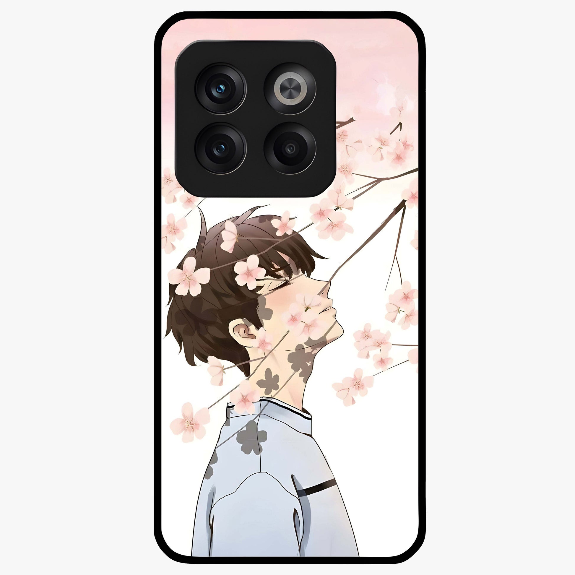 Pink Blossom Boy Glass Case for 1+10T aesthetic front view featuring illustrated character with pink floral accents