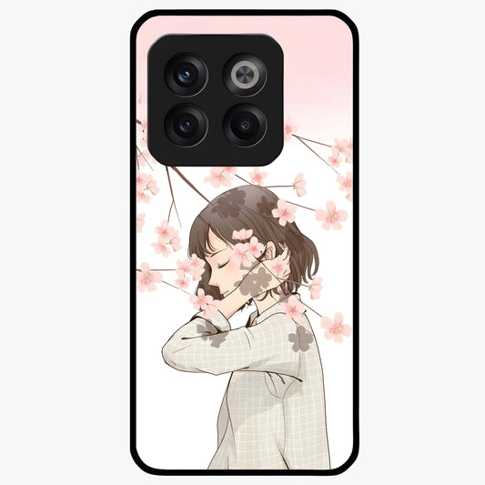 Pink Blossom Girl Glass Case for 1+10T charming front view featuring illustrated girl with pink blossom artwork