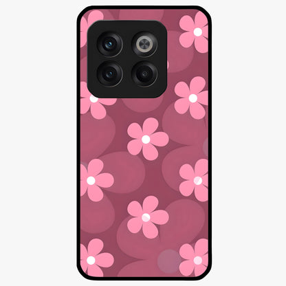 Pink Daisy Flower Pattern Glass Case for 1+10T cheerful front view featuring daisy floral artwork in pink tones