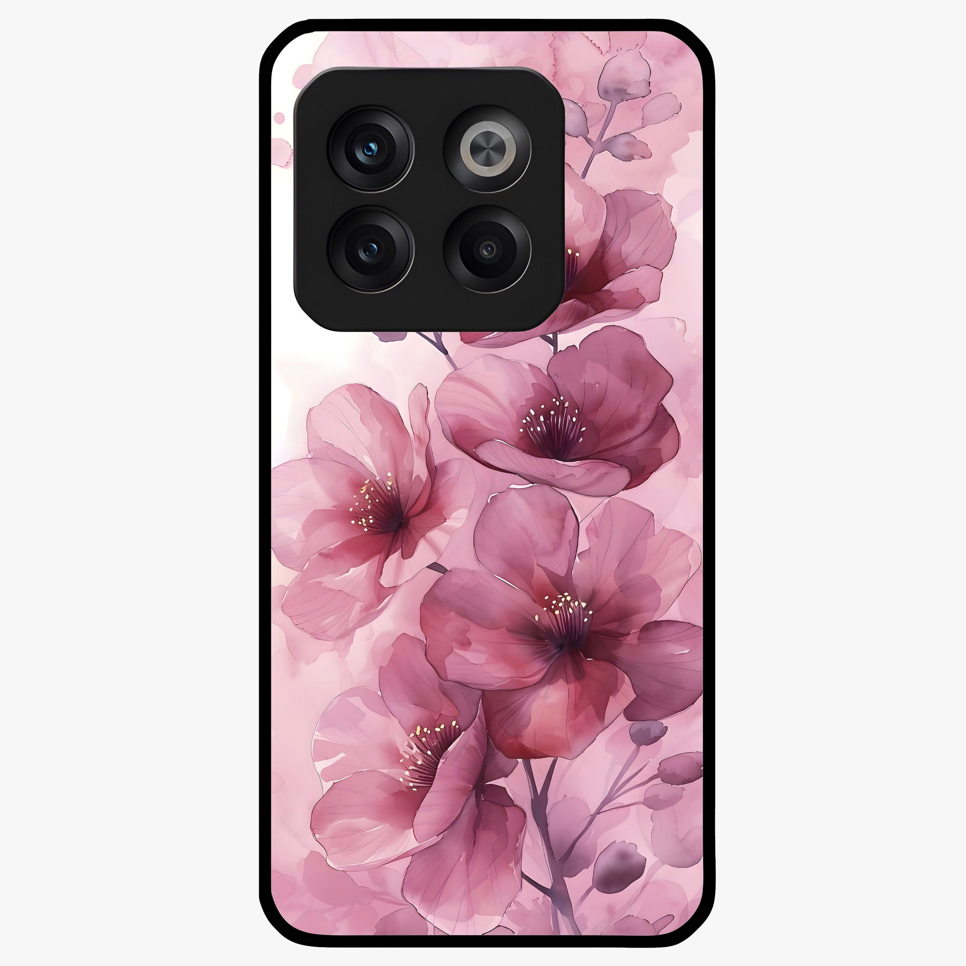 Pink Floral Glass Case for 1+10T elegant front view featuring soft pink flower artwork
