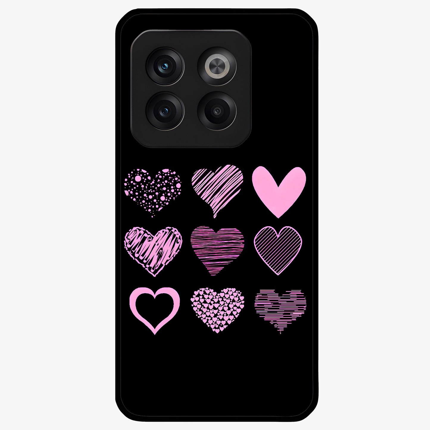 Pink Heart Aesthetic Glass Case for 1+10T cute front view featuring minimal heart artwork in soft pink tones