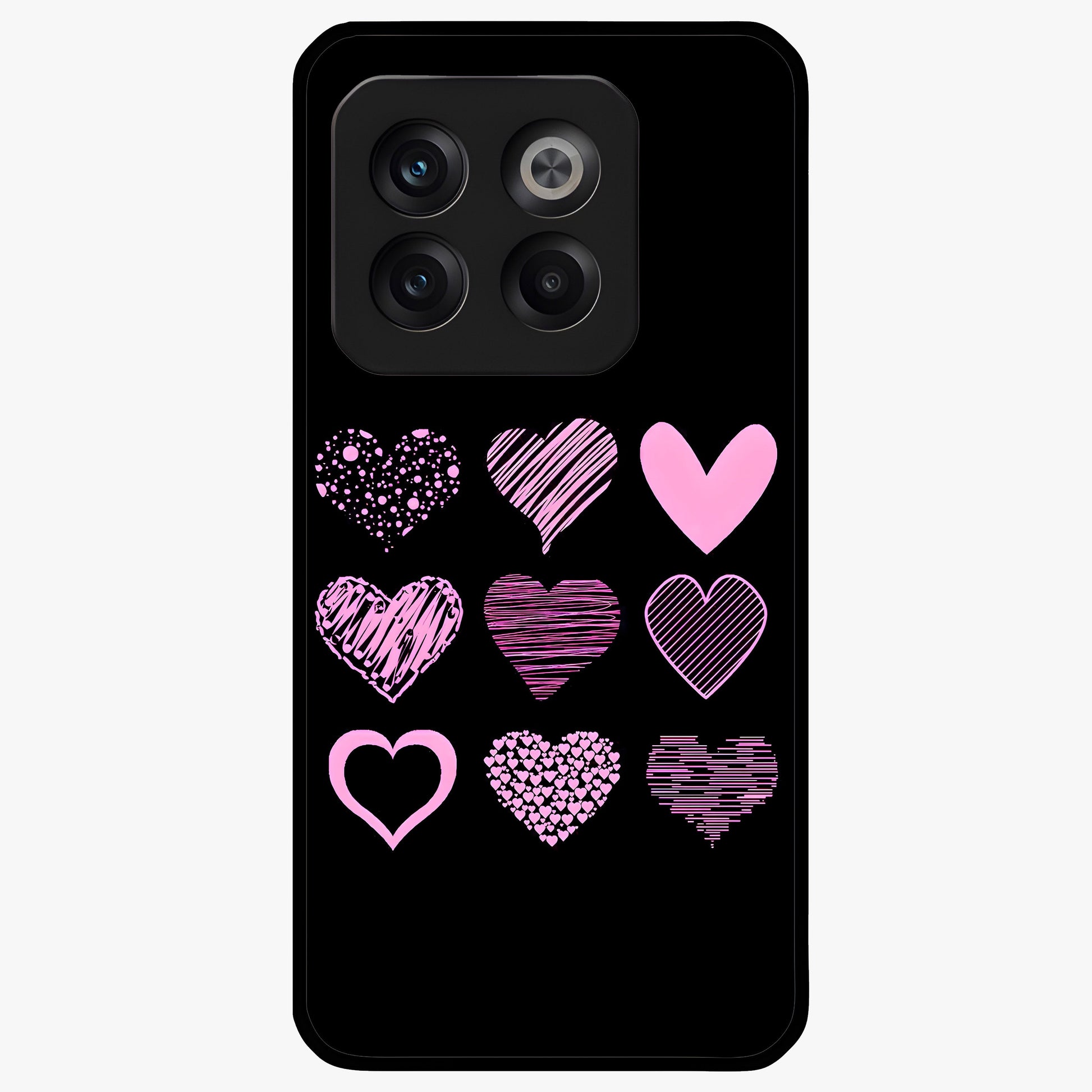 Pink Heart Aesthetic Glass Case for 1+10T cute front view featuring minimal heart artwork in soft pink tones