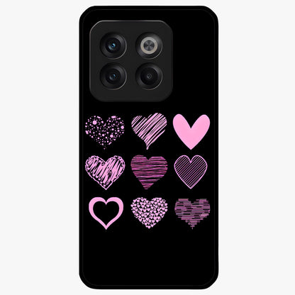 Pink Heart Aesthetic Glass Case for 1+10T cute front view featuring minimal heart artwork in soft pink tones