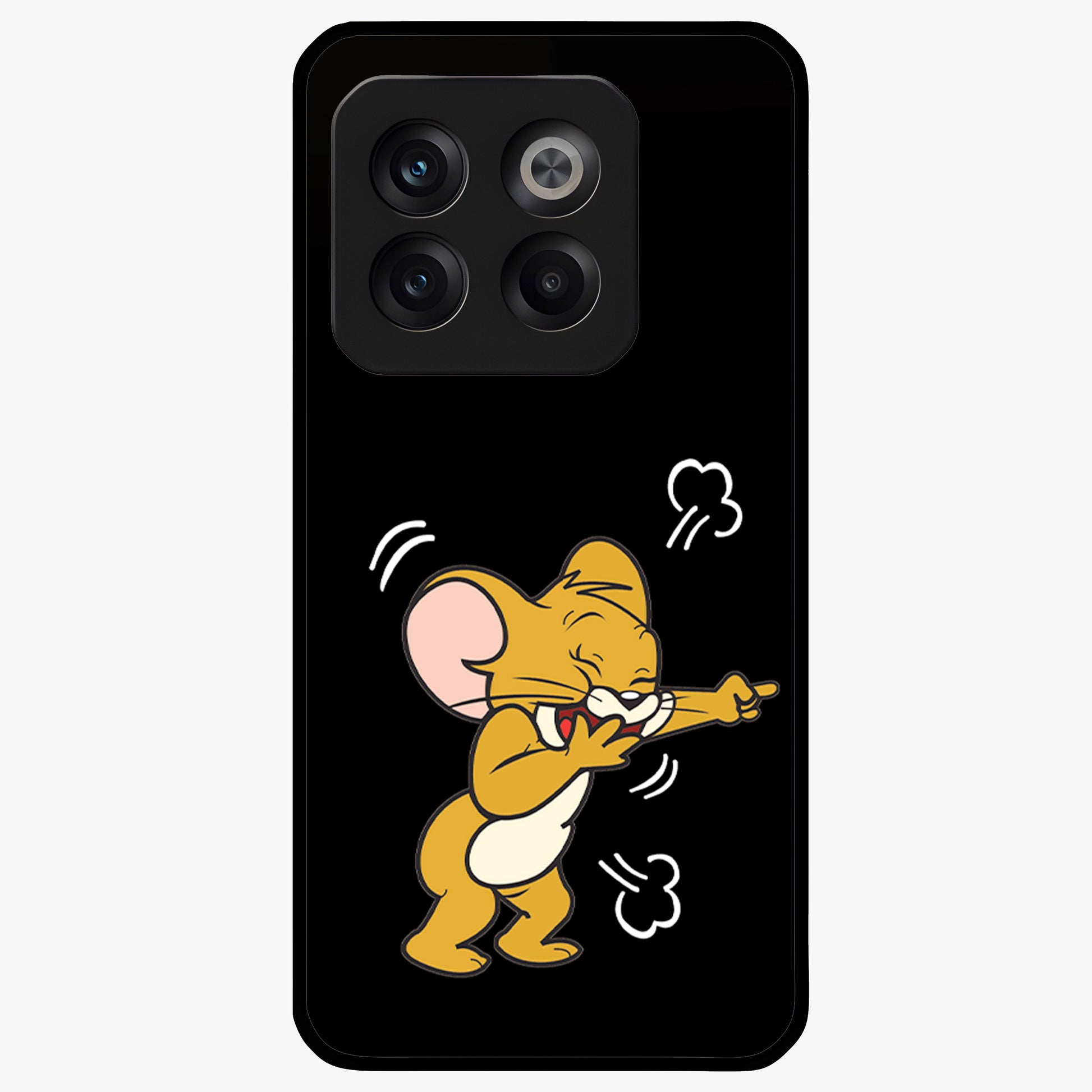 Playful Jerry Vibes Glass Case for 1+10T cheerful front view featuring animated cartoon artwork with playful energy