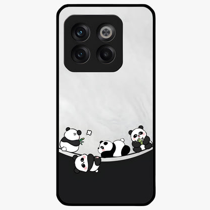 Playful Panda Parade Glass Case for 1+10T adorable front view featuring cute panda artwork in lively poses