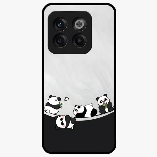 Playful Panda Parade Glass Case for 1+10T adorable front view featuring cute panda artwork in lively poses