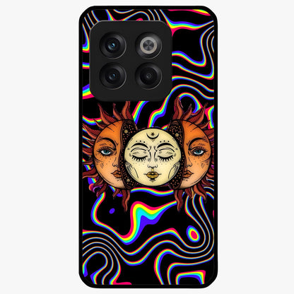 Psychedelic Sun Glass Case for 1+10T artistic front view featuring vibrant sun artwork in psychedelic colors
