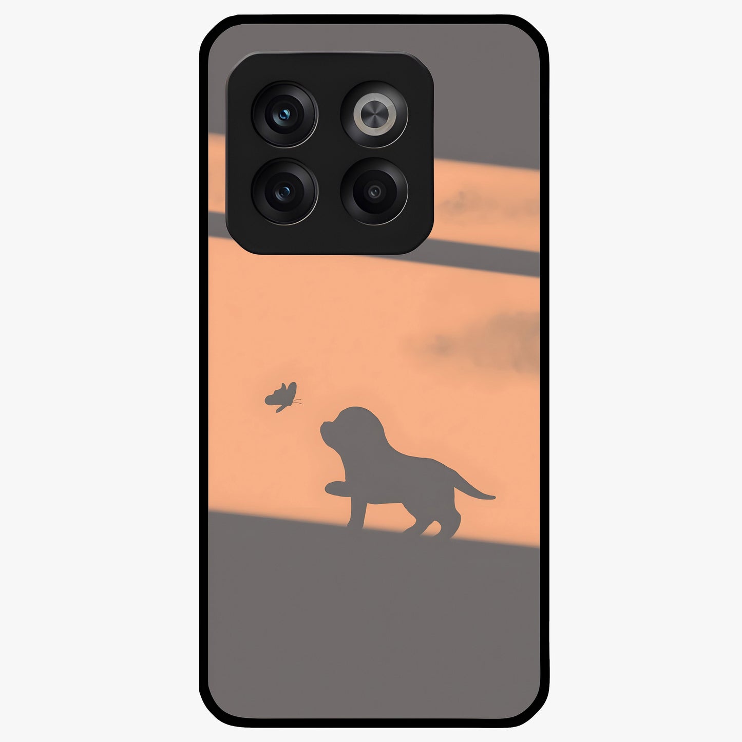 Puppy Shadow Art Glass Case for 1+10T charming front view featuring artistic puppy silhouette artwork