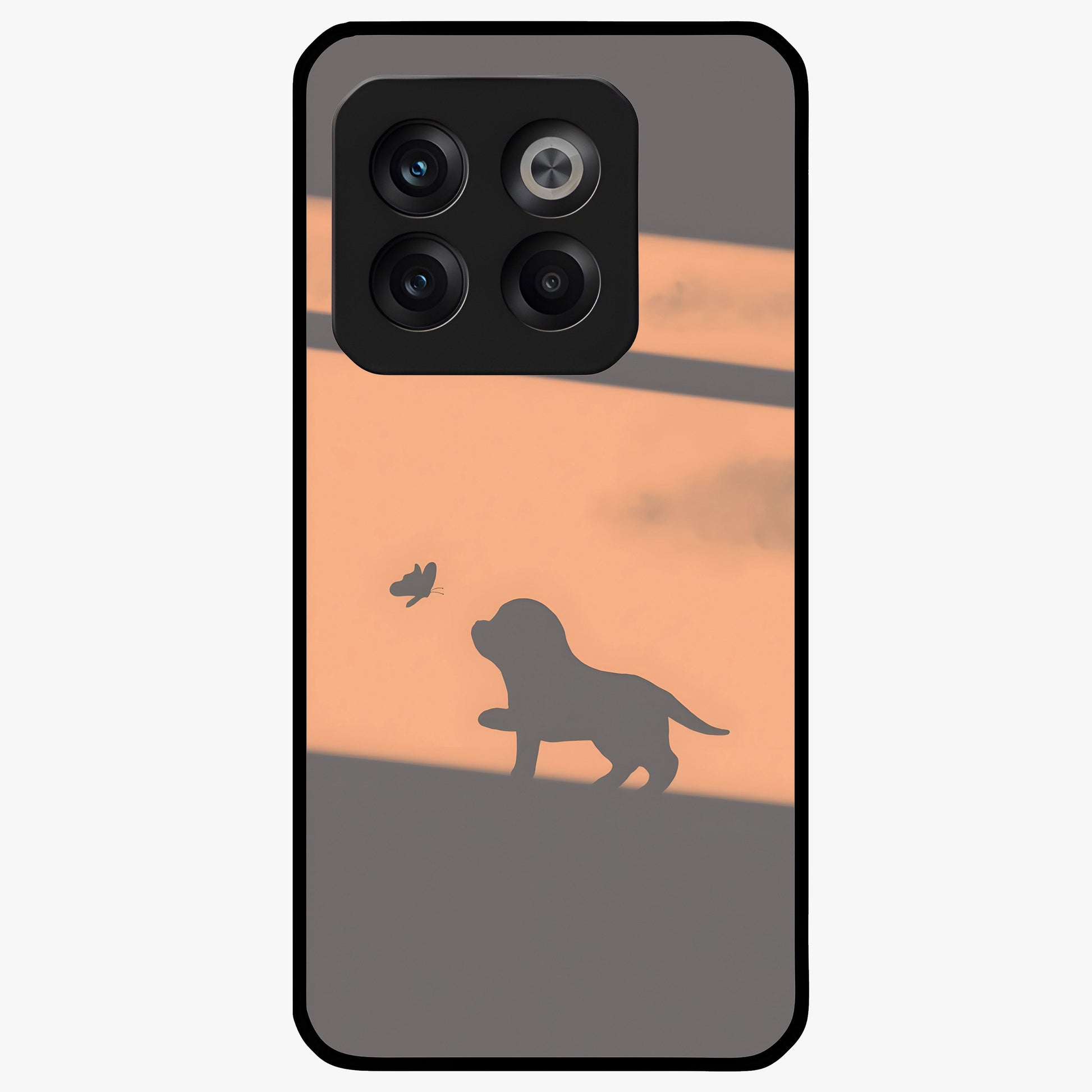 Puppy Shadow Art Glass Case for 1+10T charming front view featuring artistic puppy silhouette artwork