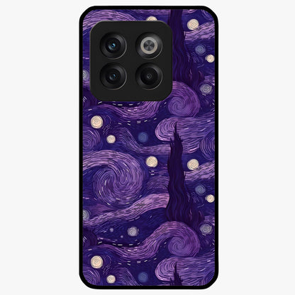 Purple Swirls Glass Case for 1+10T artistic front view featuring flowing swirl artwork in rich purple tones