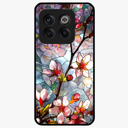 Radiant Bloom Glow Glass Case for 1+10T vibrant front view featuring glowing floral artwork in warm tones
