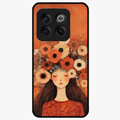 Radiant Flower Thoughts Glass Case for 1+10T soft front view featuring delicate floral artwork with artistic vibe