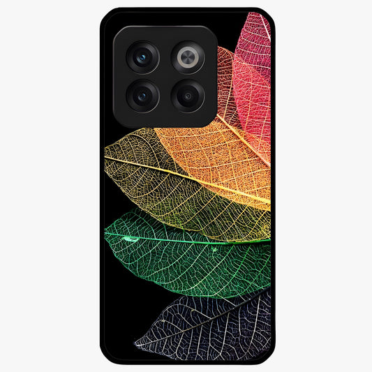 Rainbow Leaf Glow Glass Case for 1+10T colorful front view featuring vibrant leaf artwork with glowing effect