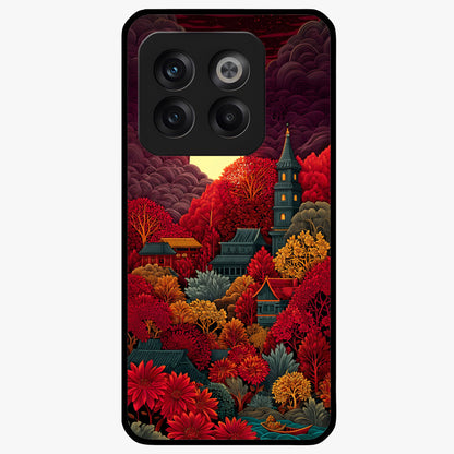 Red Scenery Hot Glass Case for 1+10T dramatic front view featuring bold red landscape artwork