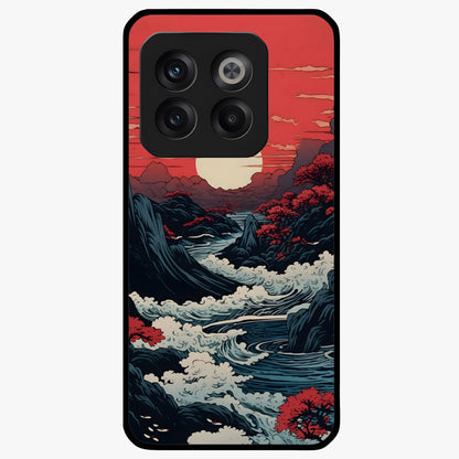 Red Sunset Scenery Glass Case for 1+10T scenic front view featuring warm sunset landscape artwork