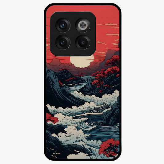 Red Sunset Scenery Glass Case for 1+10T scenic front view featuring warm sunset landscape artwork
