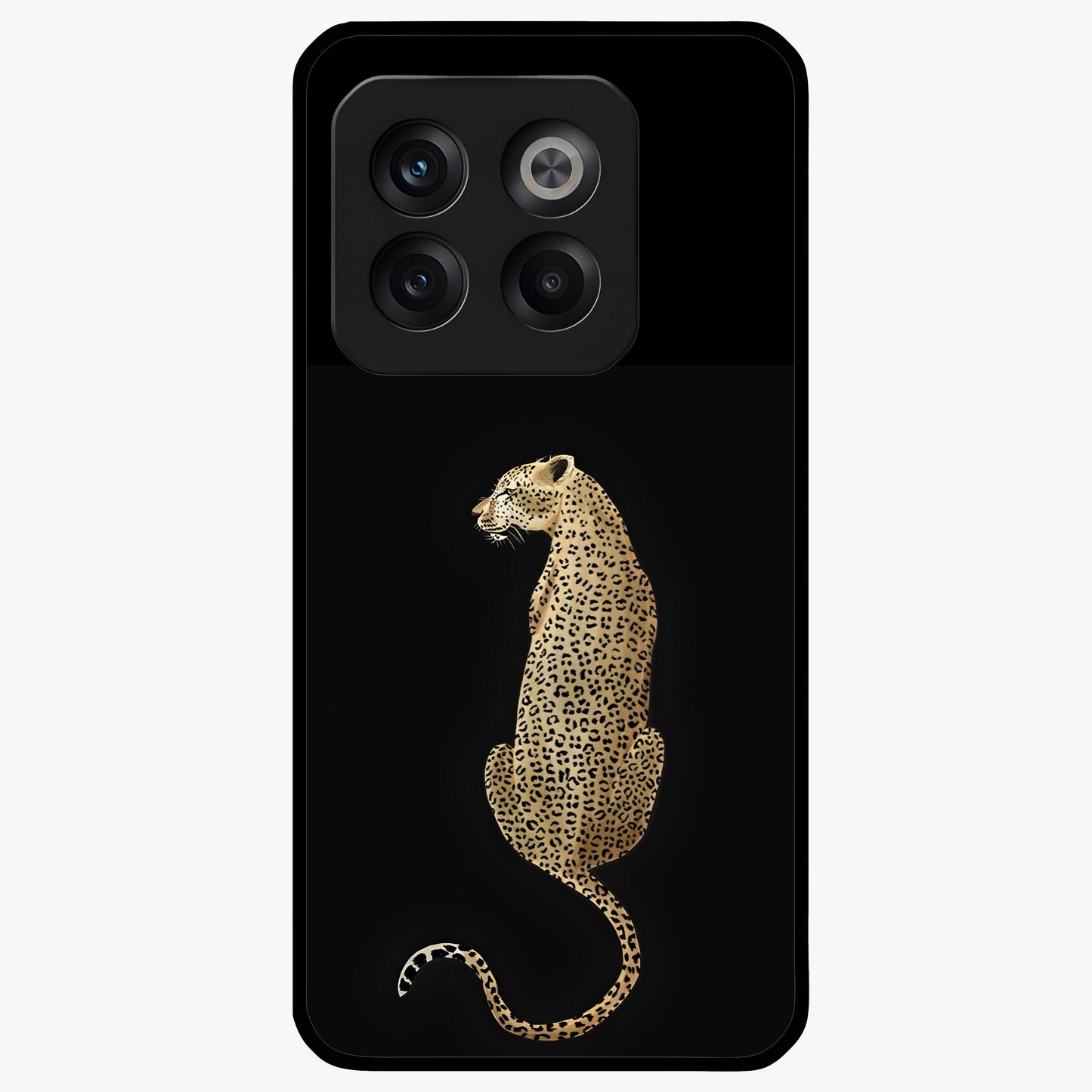 Regal Leopard Glass Case for 1+10T bold front view featuring majestic leopard artwork with rich tones