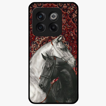 Regal Stallion Tapestry Glass Case for 1+10T powerful front view featuring majestic horse artwork with tapestry style detailing