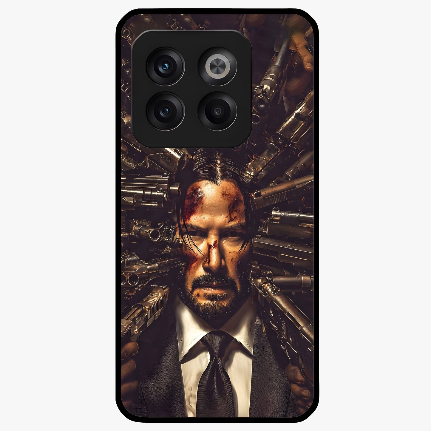 Relentless Shadow Assassin Glass Case for 1+10T intense front view featuring dark warrior inspired artwork