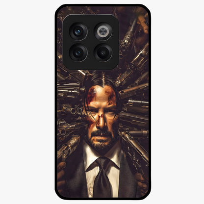 Relentless Shadow Assassin Glass Case for 1+10T intense front view featuring dark warrior inspired artwork