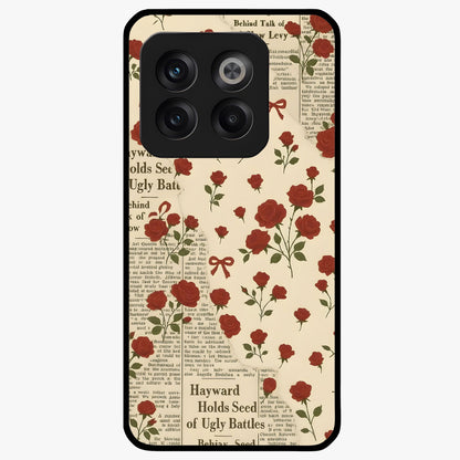 Retro Rose Journal Glass Case for 1+10T elegant front view featuring vintage rose artwork with journal aesthetic