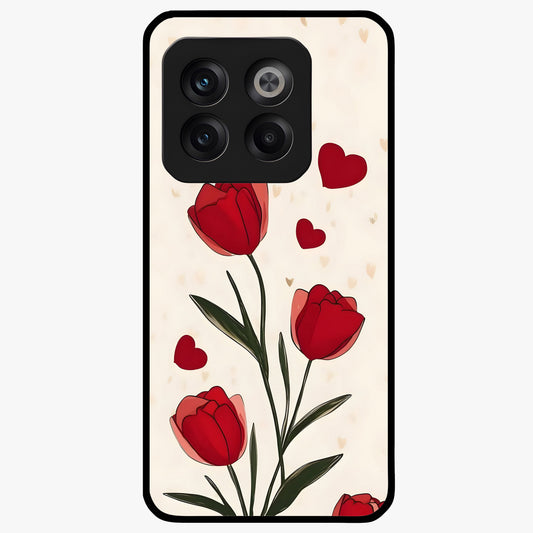 Romantic Tulip Hearts Glass Case for 1+10T sweet front view featuring tulip floral artwork with heart accents