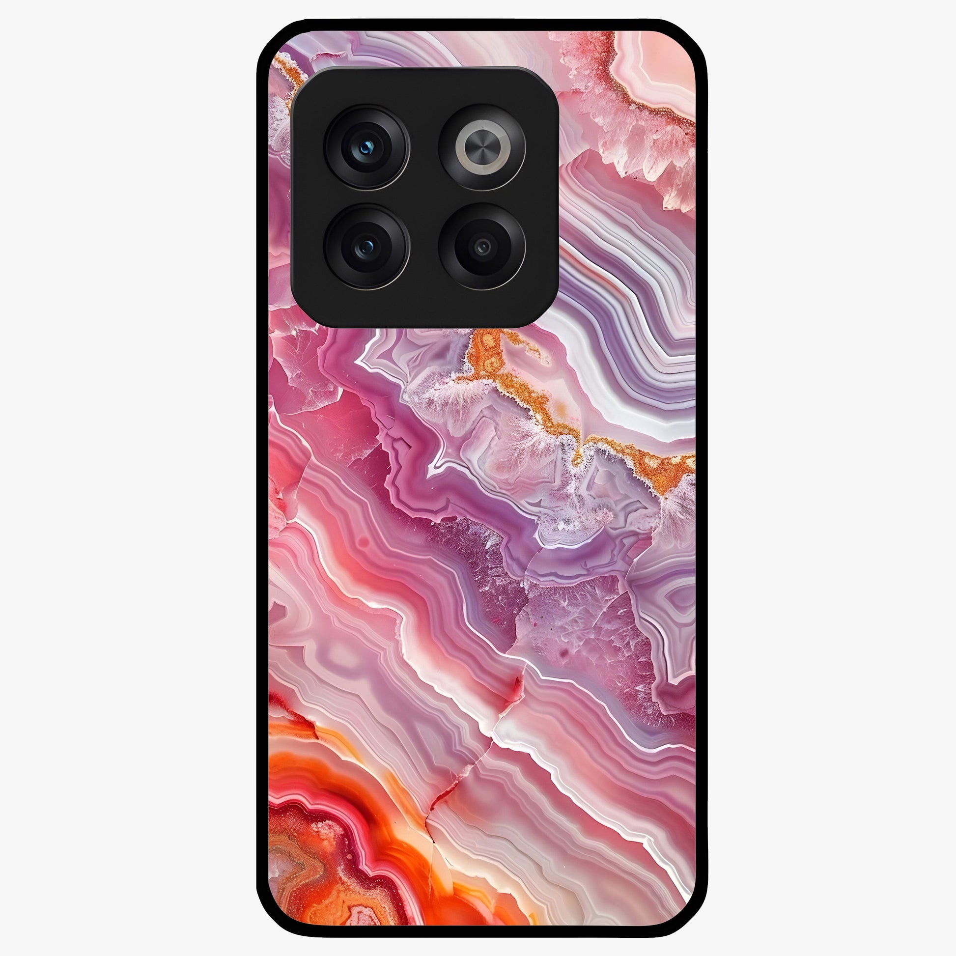 Rose Quartz Marble Glass Case for 1+10T elegant front view featuring soft pink marble texture artwork