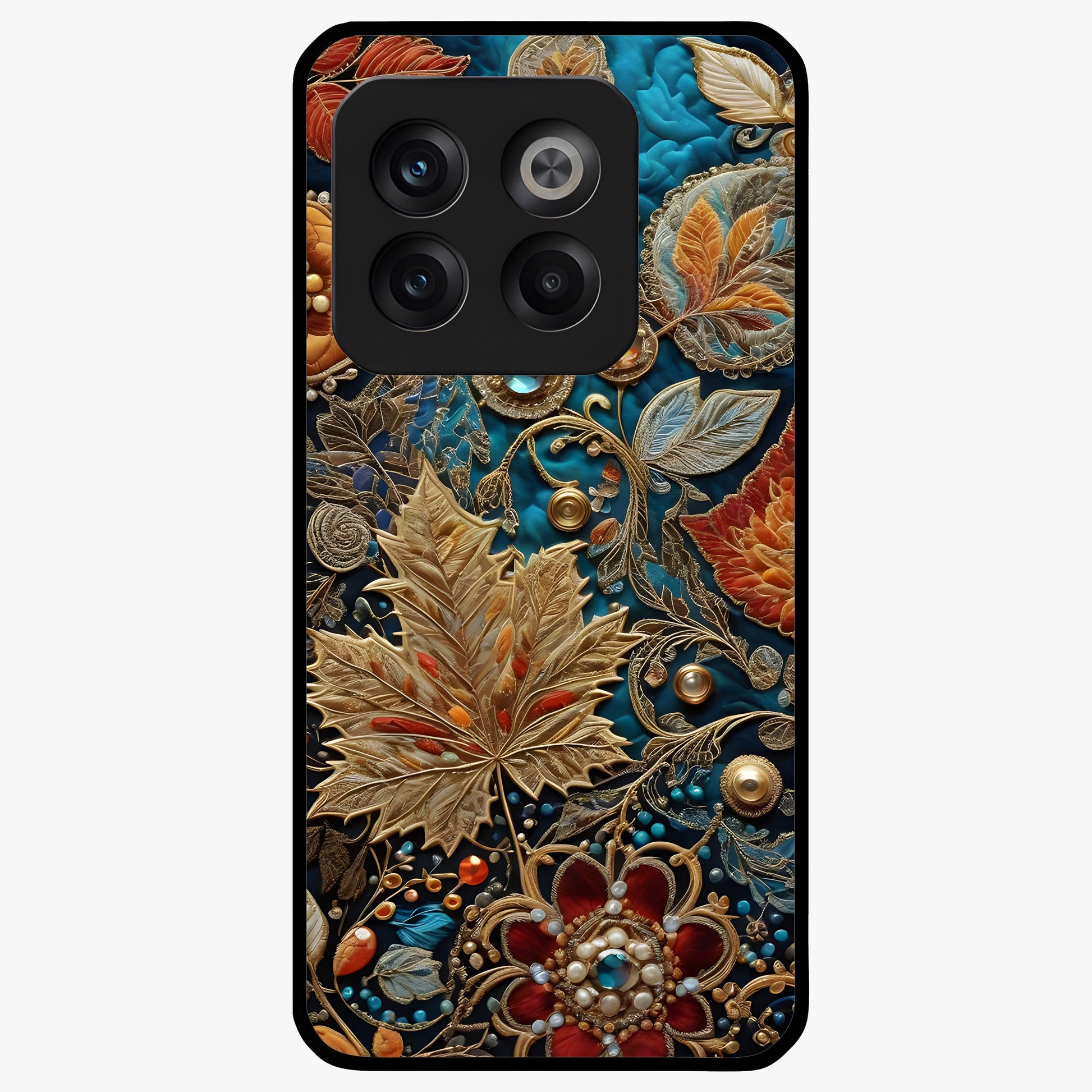 Royal Jewel Garden Glass Case for 1+10T luxurious front view featuring ornate floral artwork with jewel accents