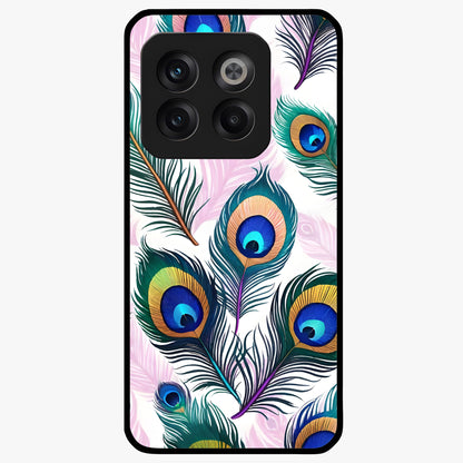 Royal Peacock Feathers Glass Case for 1+10T vibrant front view featuring detailed peacock feather artwork