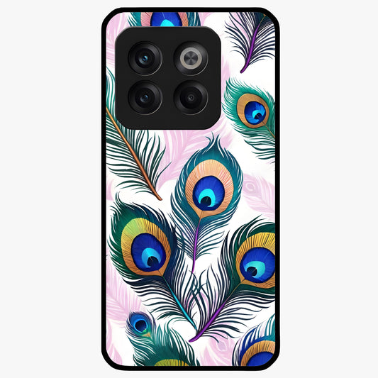 Royal Peacock Feathers Glass Case for 1+10T vibrant front view featuring detailed peacock feather artwork
