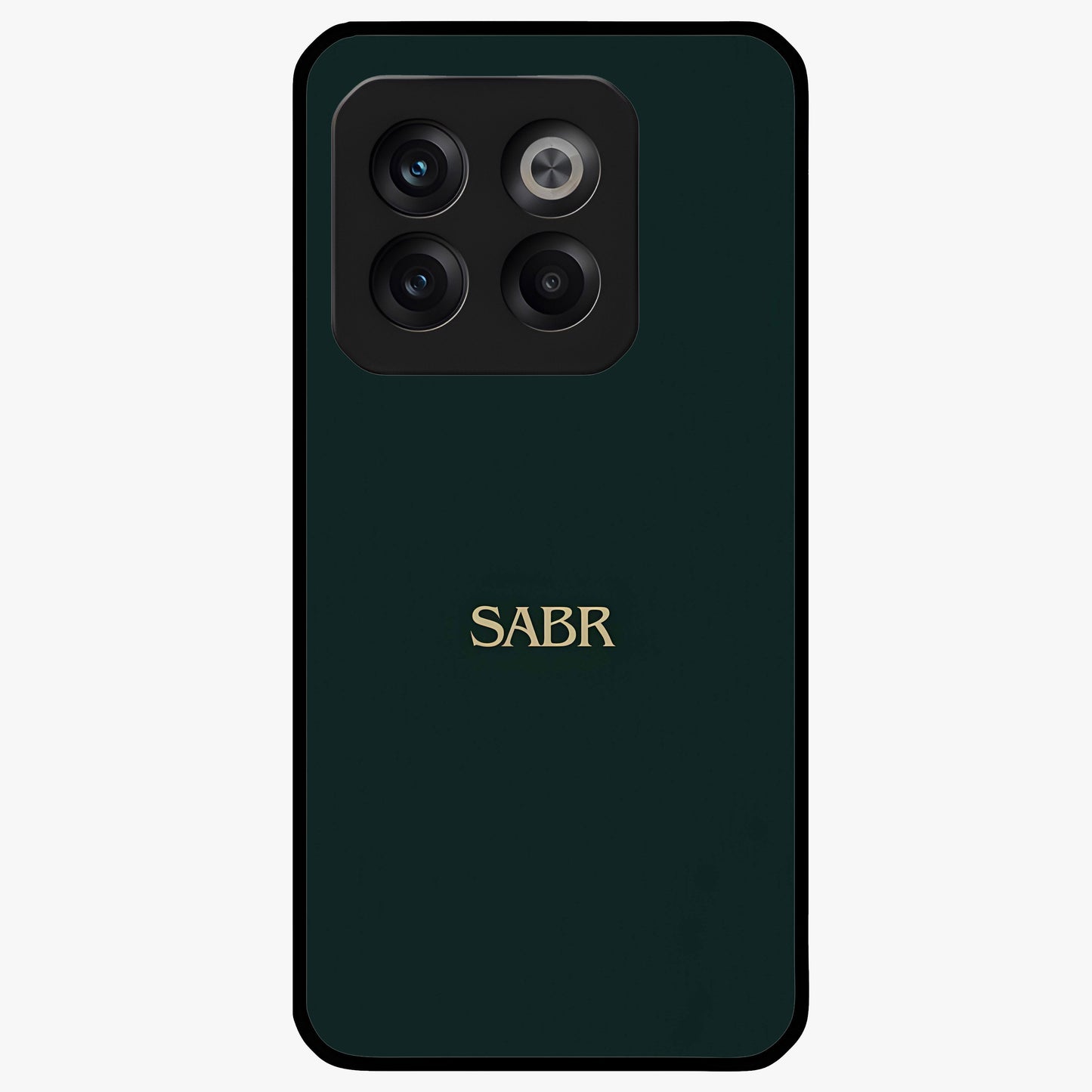 Sabr Minimal Patience Glass Case for 1+10T clean front view featuring minimalist typography artwork