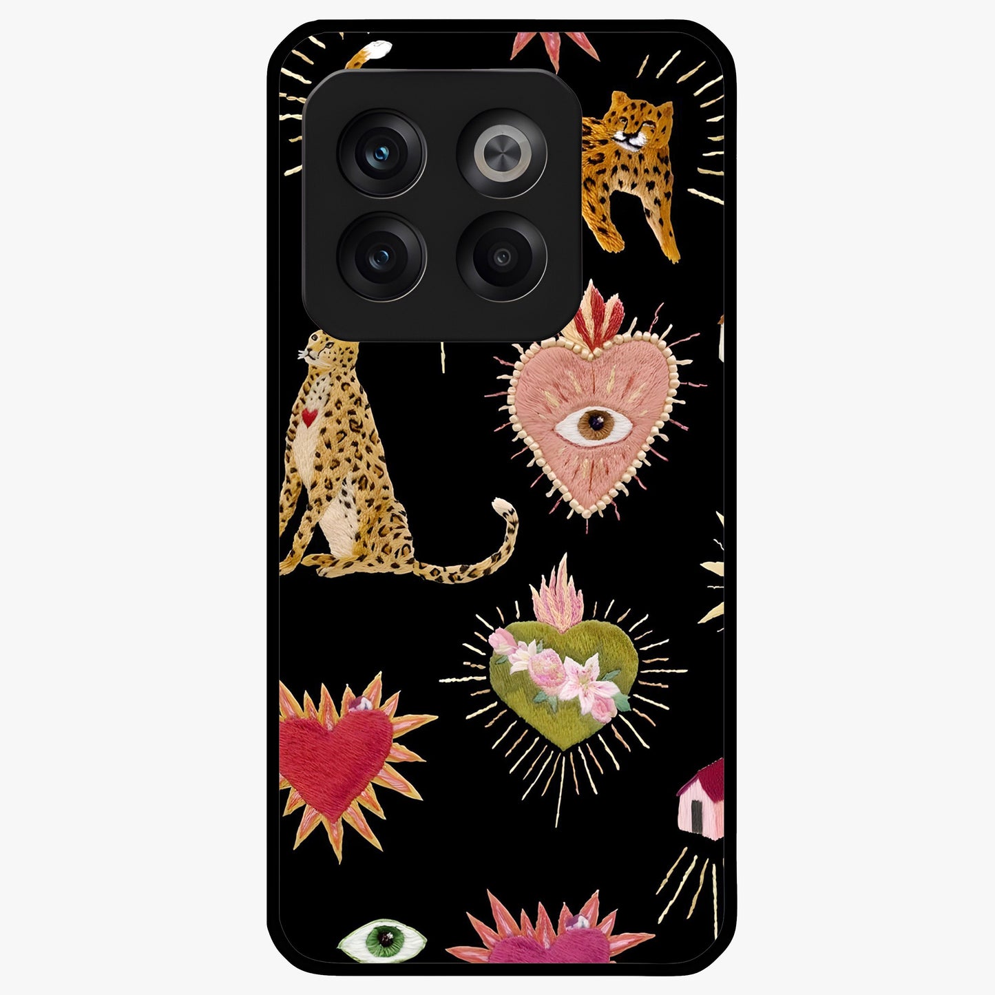 Sacred Jungle Heart Glass Case for 1+10T vibrant front view featuring jungle inspired artwork with symbolic heart accents