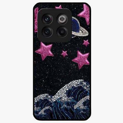 Saturn Pink Storm Glass Case for 1+10T bold front view featuring cosmic Saturn artwork in vibrant pink tones