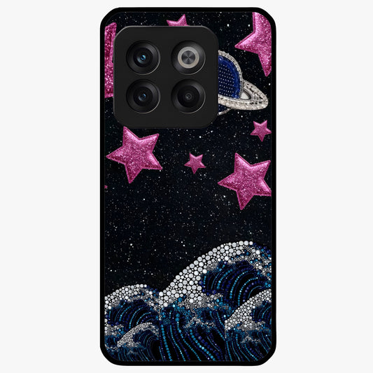 Saturn Pink Storm Glass Case for 1+10T bold front view featuring cosmic Saturn artwork in vibrant pink tones