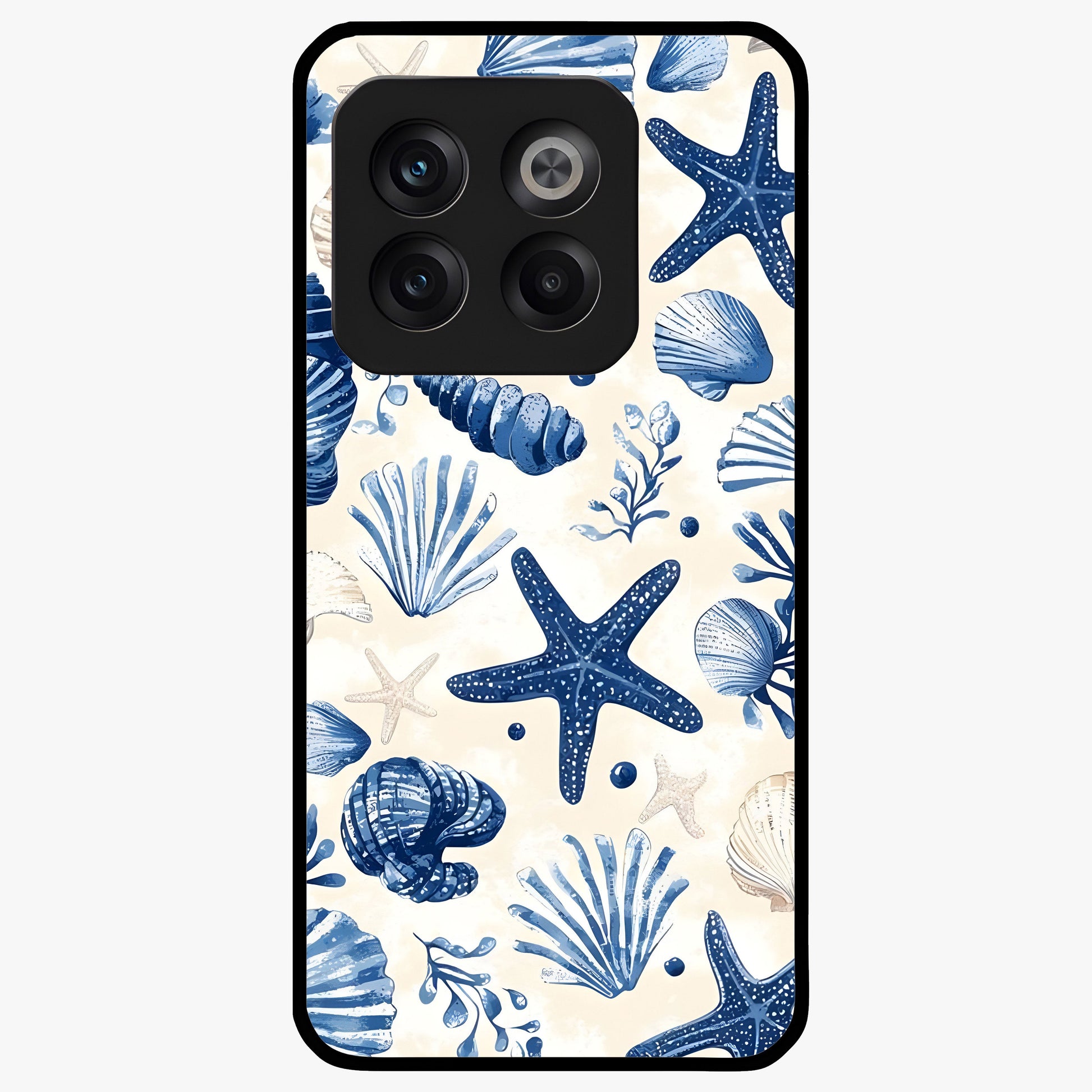 Seaside Starfish Magic Glass Case for 1+10T cheerful front view featuring starfish artwork in ocean tones