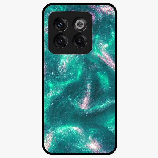 Shimmering Nebula Waves Glass Case for 1+10T vibrant front view featuring cosmic wave artwork in glowing tones