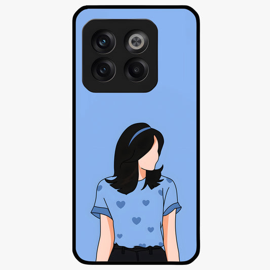 Soft Hearts Girl Glass Case for 1+10T cute front view featuring illustrated girl with soft heart accents