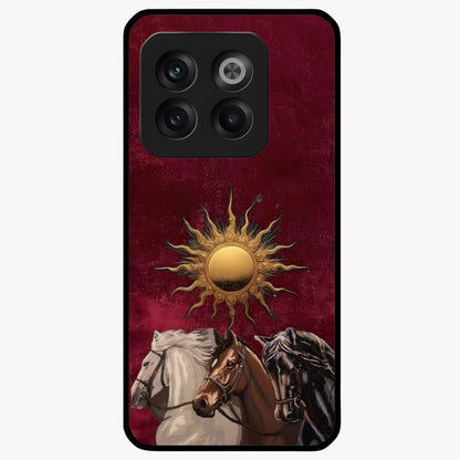 Solar Riders Glass Case for 1+10T dynamic front view featuring bold rider inspired artwork with solar tones