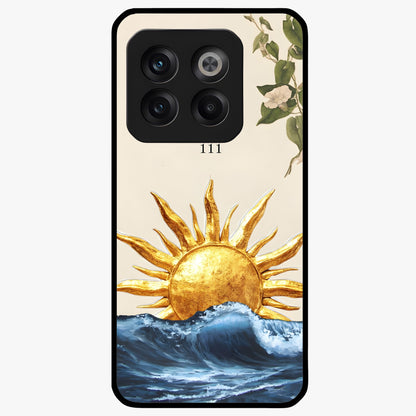 Solar Wave Bloom Glass Case for 1+10T vibrant front view featuring floral artwork blended with solar wave patterns