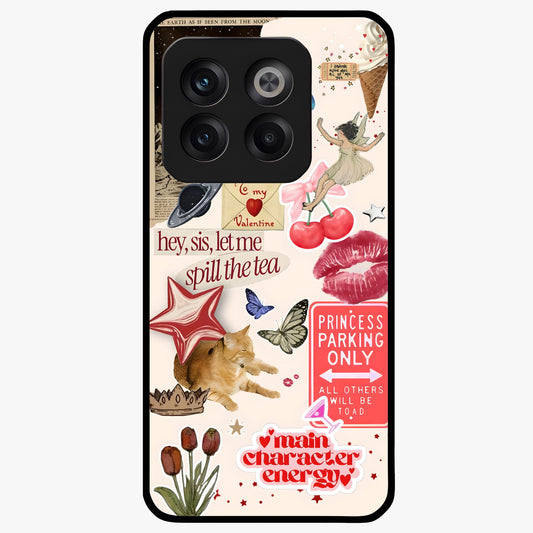 Spill the Tea Retro Collage Glass Case for 1+10T playful front view featuring vintage style collage artwork