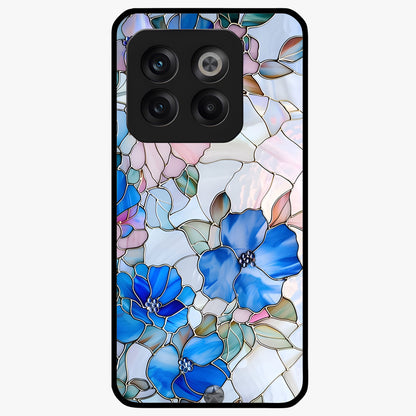 Stained Blue Floral Glass Case for 1+10T elegant front view featuring blue stained glass inspired floral artwork
