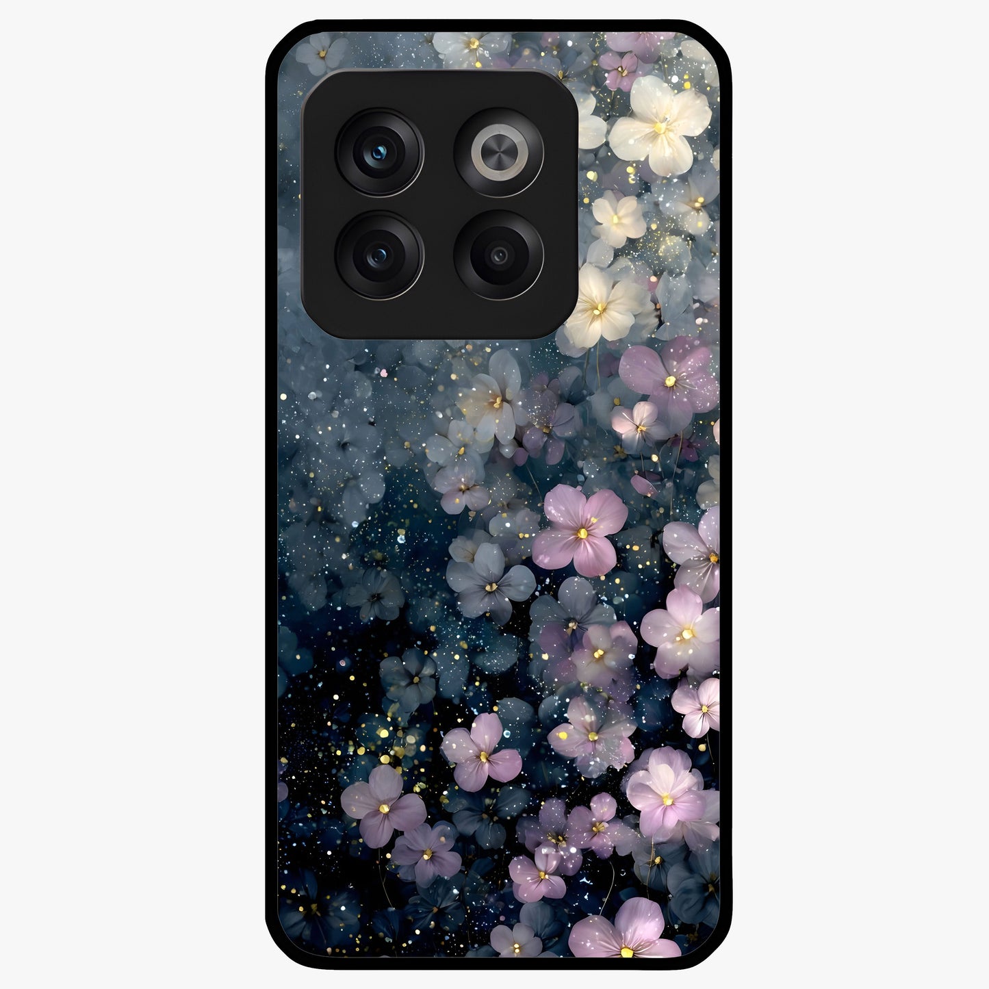 Starlit Blossom Dreams Glass Case for 1+10T dreamy front view featuring floral artwork under sparkling night sky