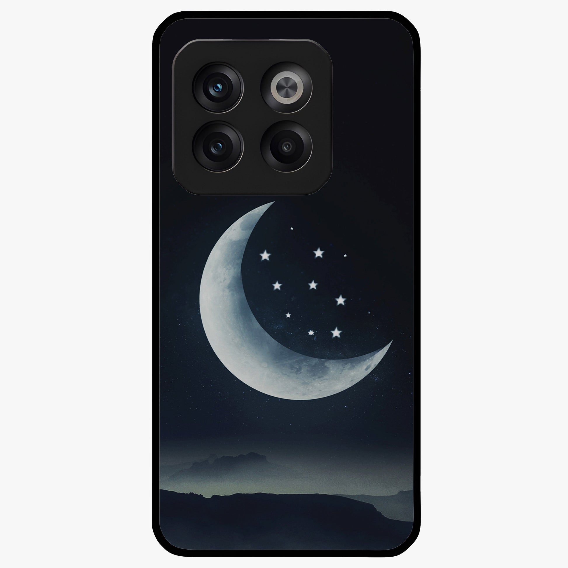 Starry Moon Pattern Glass Case for 1+10T dreamy front view featuring moon and star patterned artwork